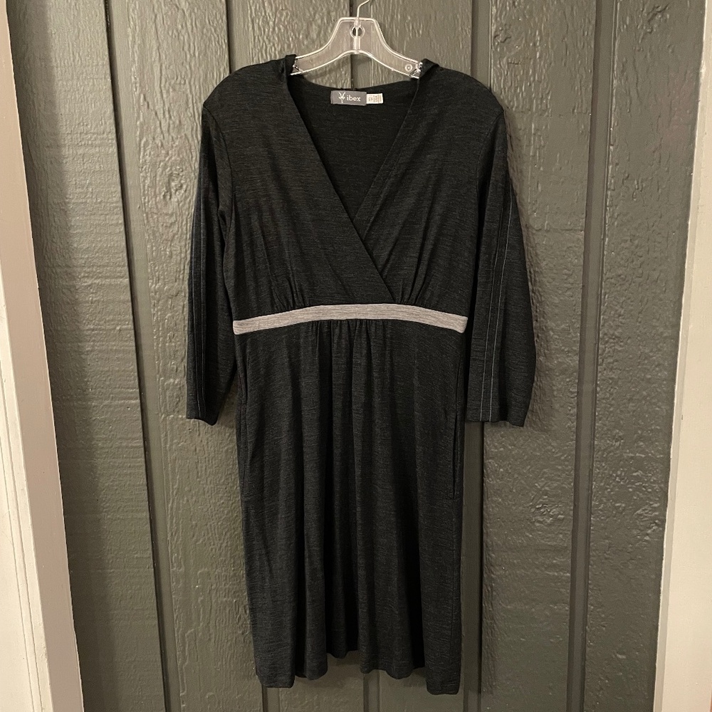 Ibex Faux Wrap Hooded Wool Dress - Women's Medium